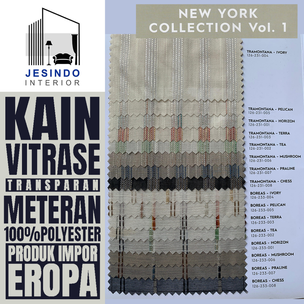 TRAMONTANA  Kain Gorden Vitrase Transparan Meteran Bahan Polyester Lebar 300 CM