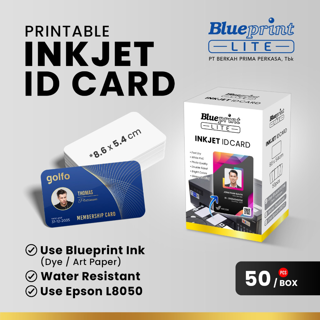 

Printable Inkjet Id Card Blueprint 8.6 x 5.4 cm 760 micron Box Isi 50pcs Print di Epson L8050