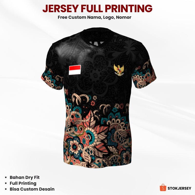 Jersey Futsal Hitam Motif Batik 219 - Jersey Olahraga Full Printing Bisa Custom