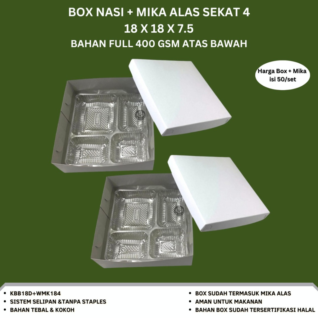 

Paket Dus Nasi 18x18 + Mika Box Nasi + Mika 400 Gsm (Paket 50 Set-KBB18DMK)