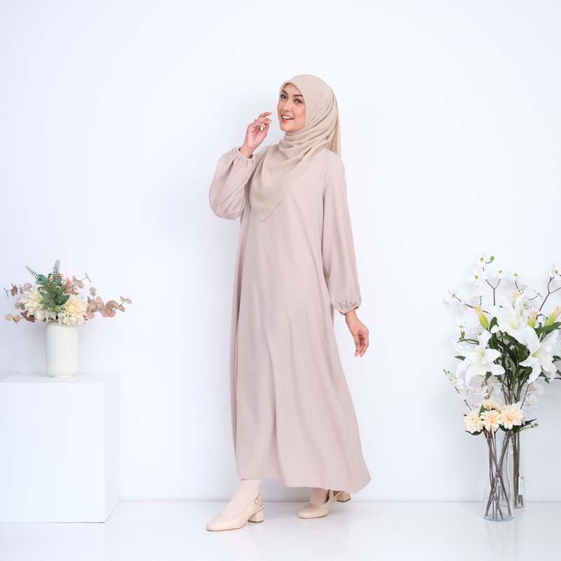 Al-Hijra Zahra Long Dress Gamis Atasan Wanita Long Dress Light Brown/Baju Panjang Lebaran Muslimah