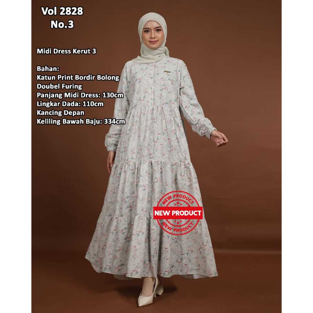 DRESS KATUN BOLONG - DRESS RUFLLE KATUN PRINT BORDIR BOLONG 2828