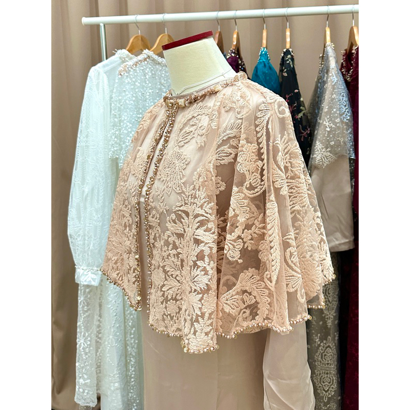 Cream 1 | MokinCo | Modest Wear | Baju lebaran | Gamis | Tunik Lace Brukat Muslim