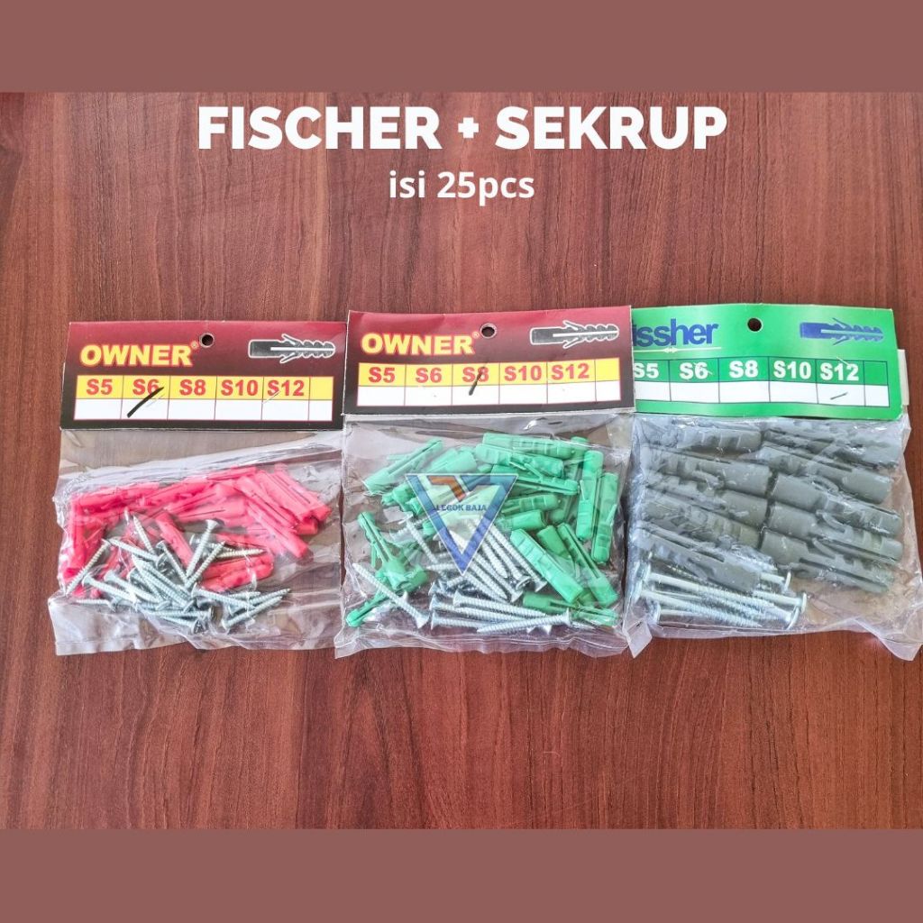 Skrup Fisher +Sekrup Baut Tembok Siku Rak Ukuran Lengkap S6 S8 S10 S12