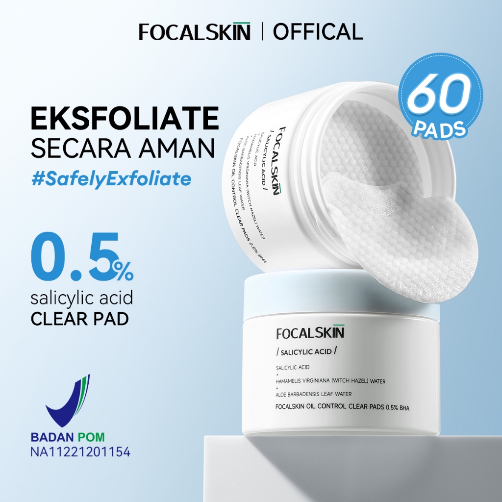 [60 Pads] FOCALSKIN Acne Exfoliating Clear Pad Cica Pad / Kapas Eksfoliasi Wajah Toner Pad Peeling P