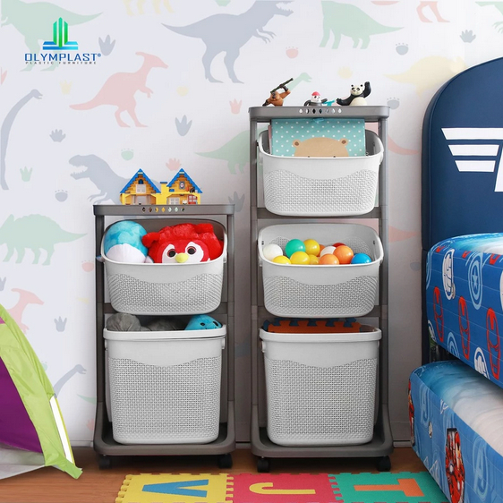 Keranjang Laundry 3 Susun Roda / Rak 3 Susun Plastik Olymplast Flexyble Trolley OFT 03