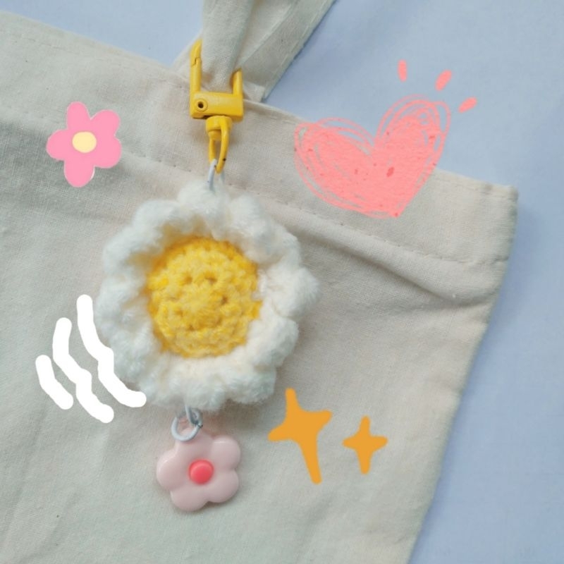 Daisy Bag charm Crochet|Gantungan kunci Daisy Rajut