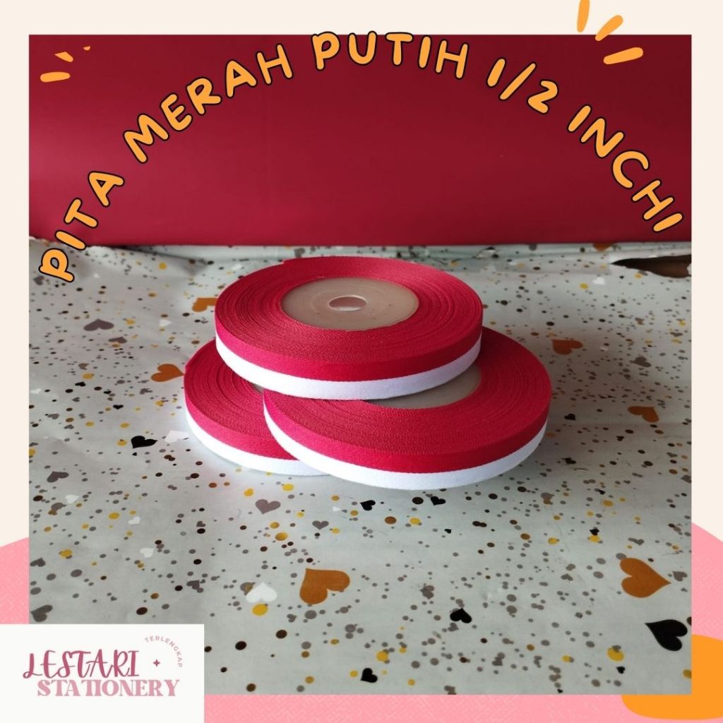 

pita merah putih 1/2 Inchi | Pita Bendera | Pita Kain Merah Putih | PIta Kerajinan | Lestari Stationery