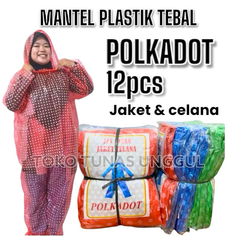 JAS HUJAN SETELAN BAJU CELANA POLKADOT isi 1LUSIN/Mantel plastik polkadot/ mantel kresek murah/ mant