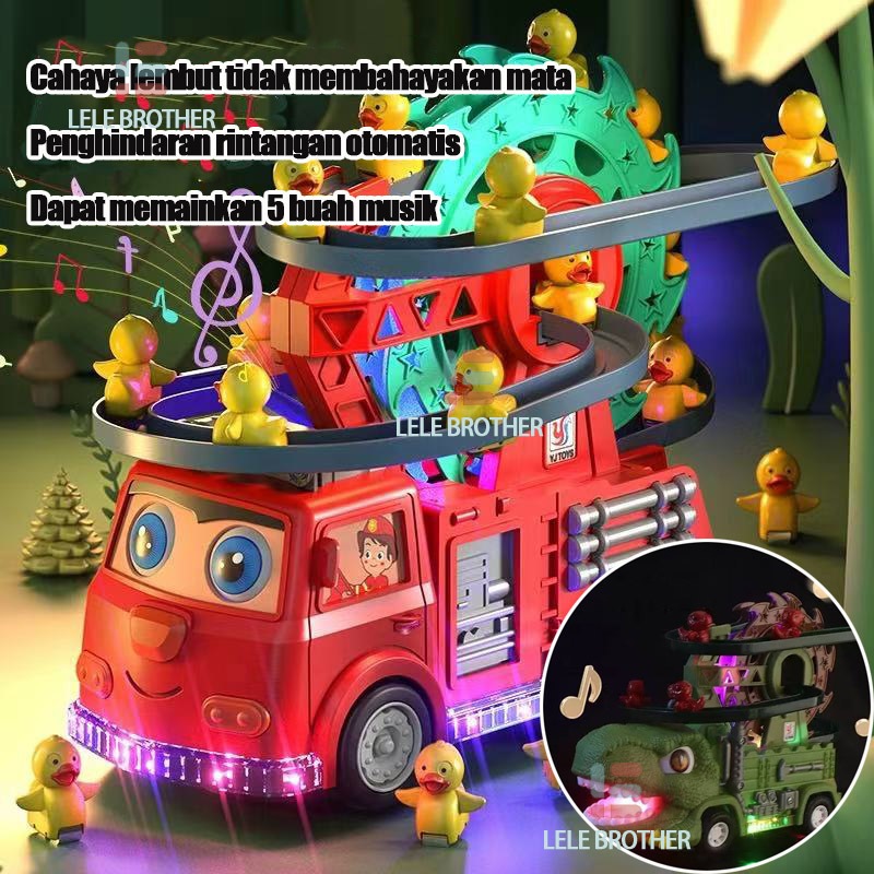 LELE BROTHER Mainan Bebek Kecil Memanjat Tangga Truk Pemadam Kebakaran/Perosotan Dinosaurus Anak