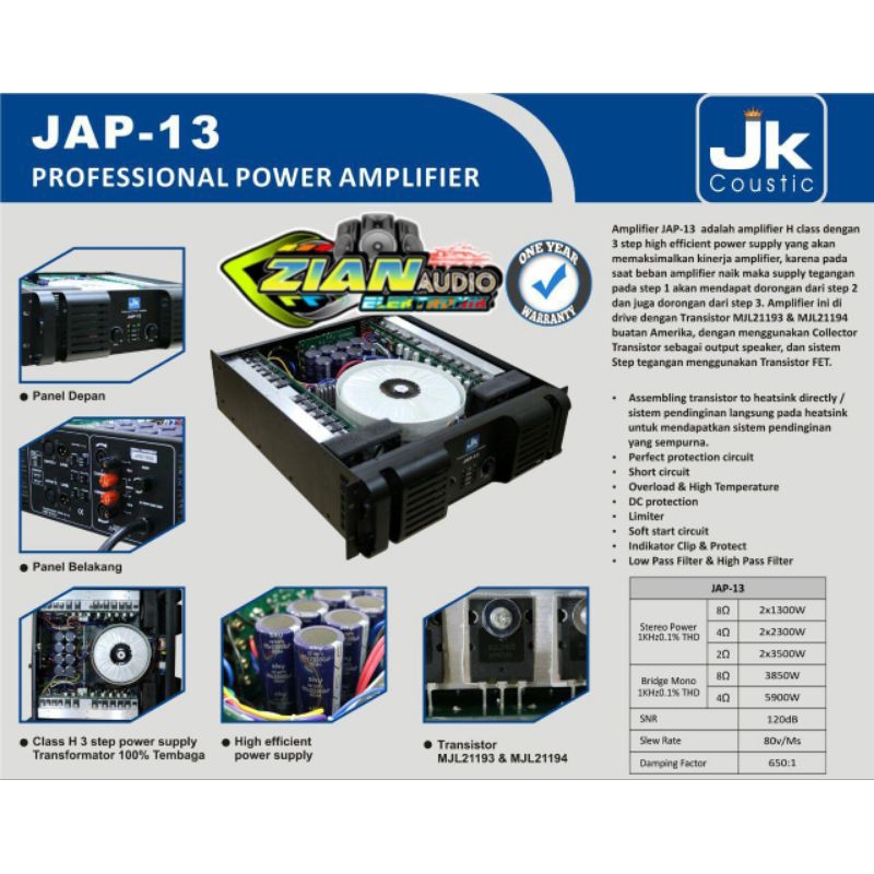 Power Amplifier JK Coustic JAP 13 original 2x1300watt