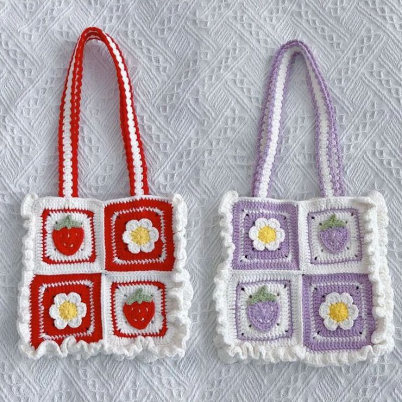 Bloomy granny bag crochet tas rajut custom tas rajut granny tote bag rajut
