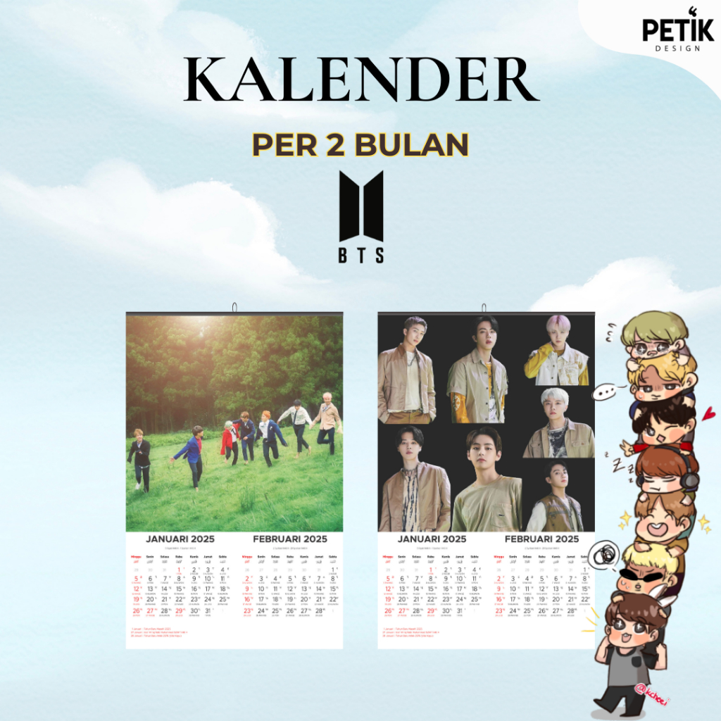 

Kalender Dinding BTS 2025 6 Lembar Klem