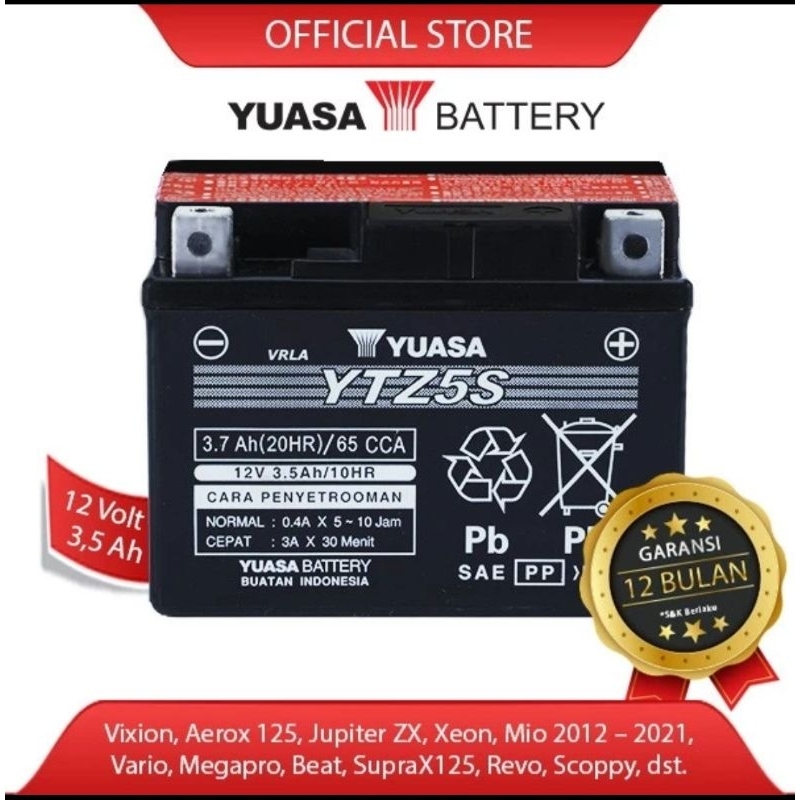 Aki motor Yuasa ytz5v Vixion aerox Supra revo