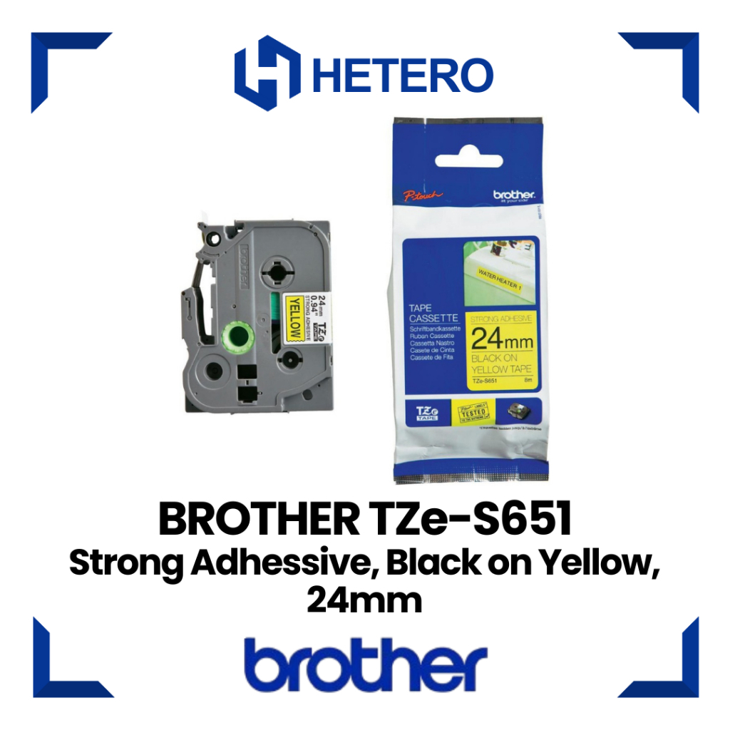 

BROTHER Color Tape TZE-S651 Strong Adhessive, Black on White, 24mm