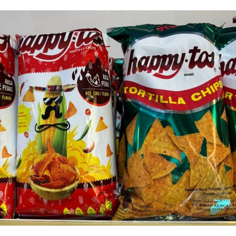 

happy tos Tortilla Chips Merah 140gr Tortilla Pedas & Hijau 140gr