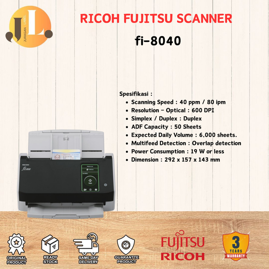 RICOH FUJITSU SCANNER fi-8040 Garansi Resmi Original