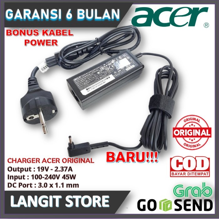 Adaptor Chager Acer ADP-45FE F ADP-45HE D 19V 2.37A DC 3.0 x 1.1mm 45W Original