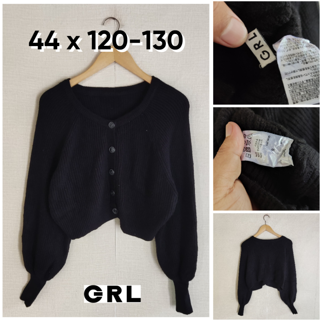 Cardigan Rajut GRL Hitam Crop Size S Wanita Atasan Cewek Outer Knit Tebal GF763
