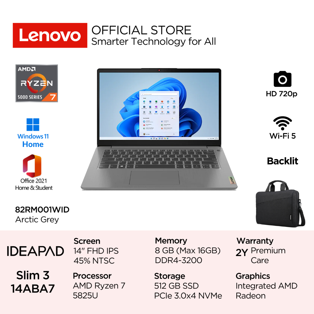 Lenovo IdeaPad Slim 3 14ABA7 AMD Ryzen 7 5825U Win11 8GB 512GB SSD 14" FHD IPS 45% NTSC 300nits Anti