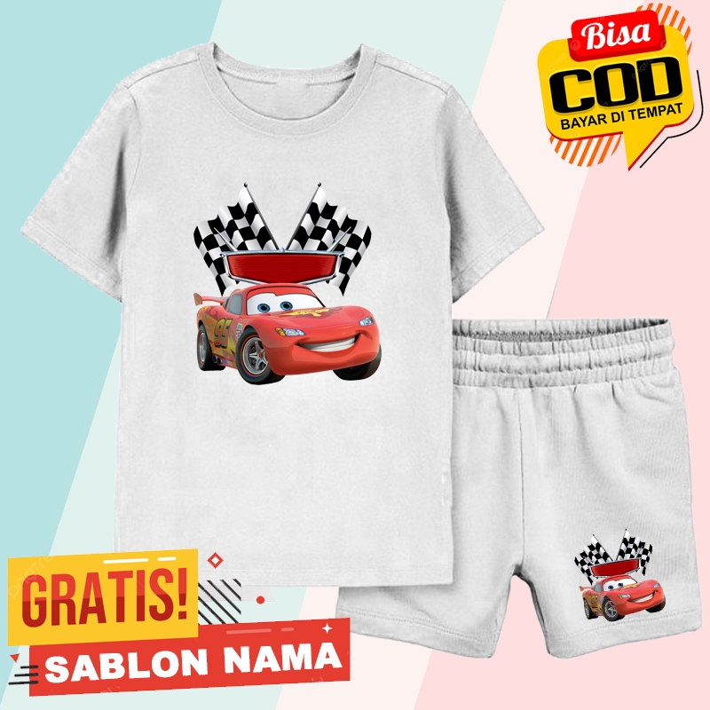 Setelan Baju Kaos Anak Motif Lightning McQueen Cars- Setelan Baju Kaos Anak Laki Laki - Perempuan