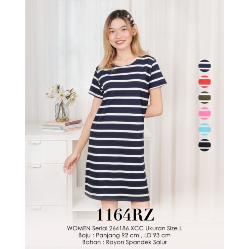 1164RZ LEMONE DASTER MURAH DRESS PENDEK RAYON SPX  Wanita Casual Motif Salur Daster Rumahan