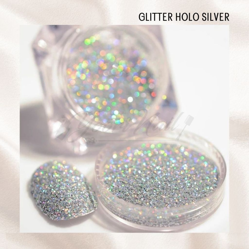 Glitter hologram silver gold nail art gliter holo nails hiasan kuku hologram