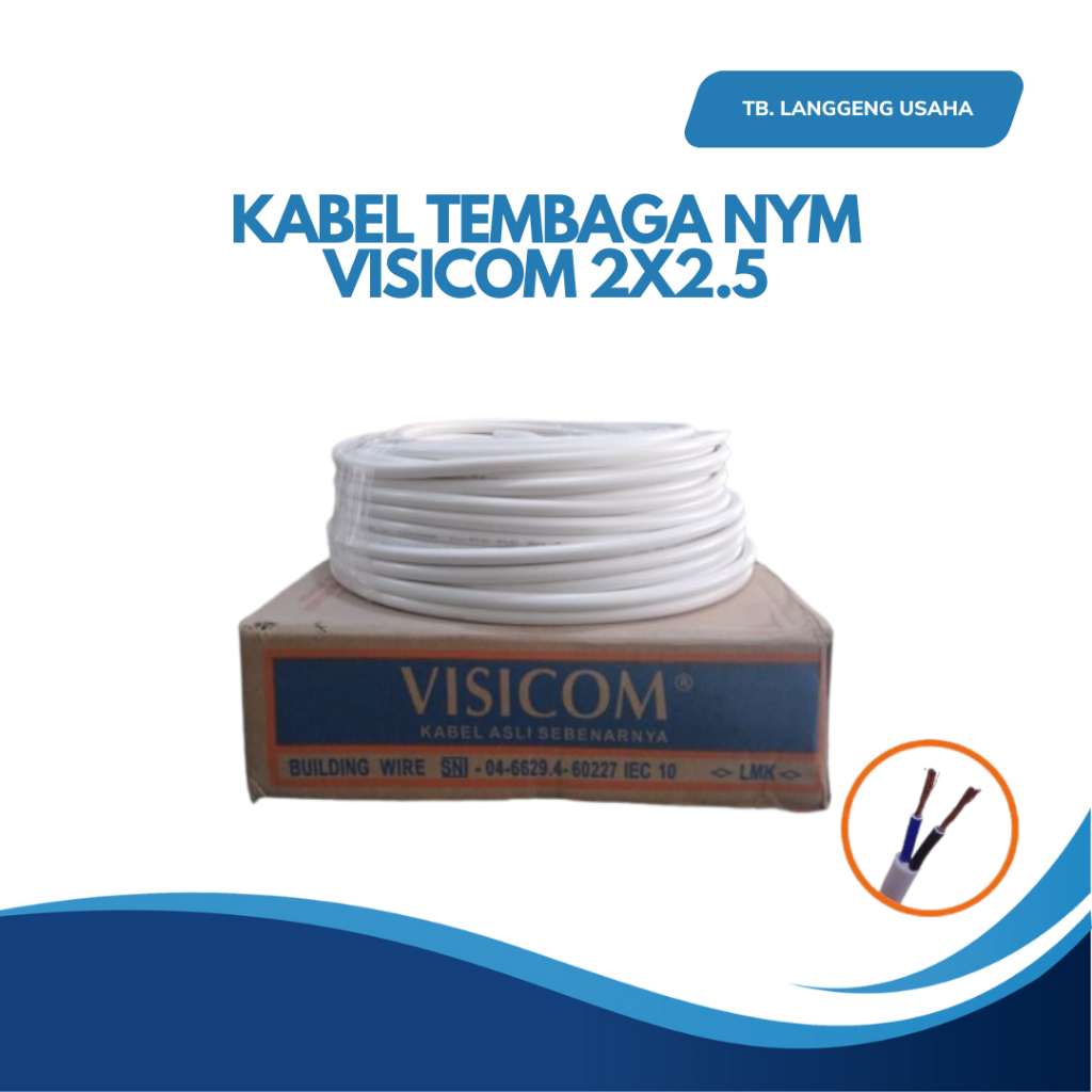 VISICOM KABEL LISTRIK NYM 2 X 2,5 MM, 2X2.5 KABEL ASLI TEMBAGA CU / PVC / 500V 15 25 50 100 M METER
