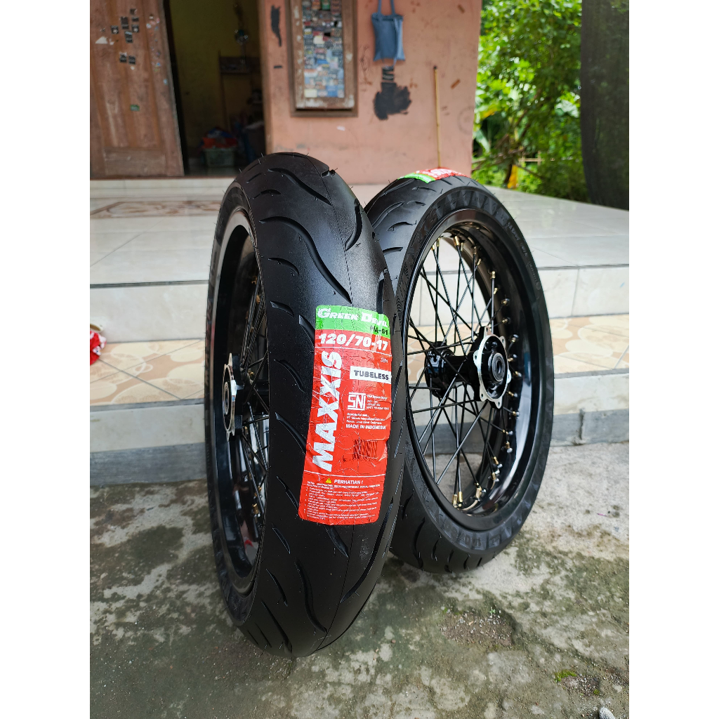 Wheelset Supermoto KLX 300/350 Ban Maxxis Baru Roda SUMO D-Tracker Ring 17