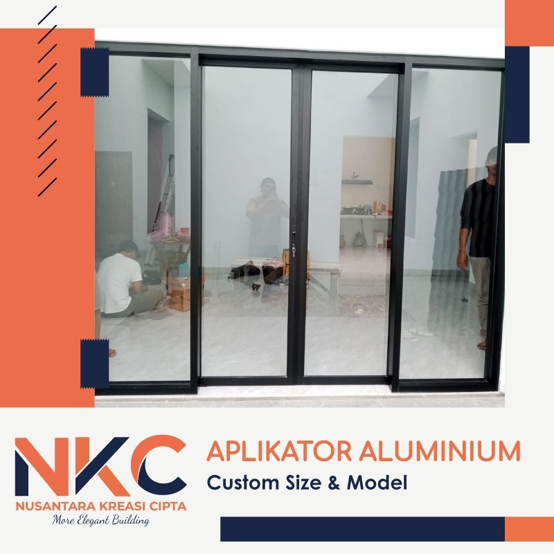 PINTU ALUMINIUM BUKAAN SLIDING DUA DAUN KIRI KANAN KACA MATI UKURAN L240xT200