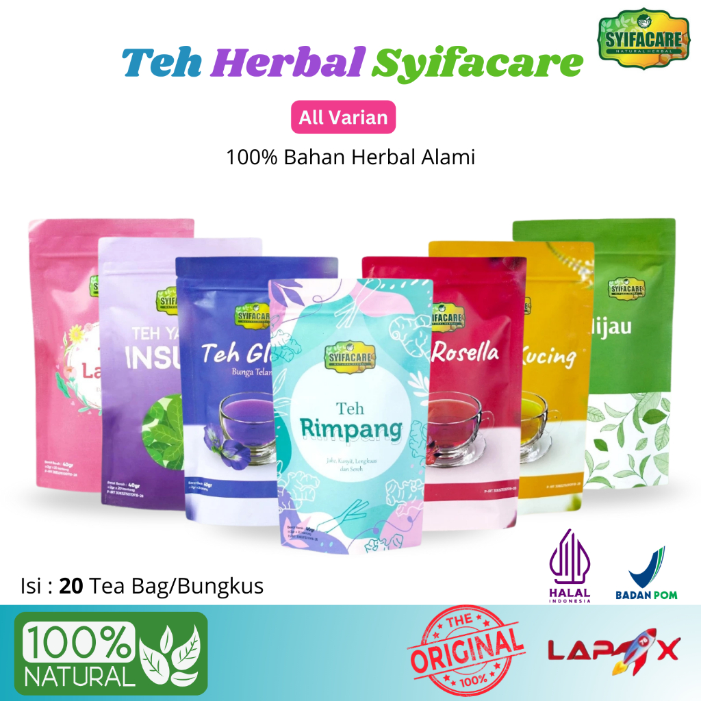 

Teh Celup Rimpang Syifacare 100% Bahan Herbal Alami | Teh Diet | Teh Detox | Teh JSR | Teh Kumis Kucing | teh Rosella | Teh Insulin | Teh Lansi | Teh Glown Isi 20 Kantong Halal BPOM