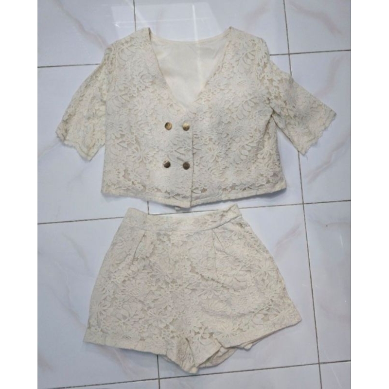 Setelan Oneset wanita atasan baju + celana brokat size S, setelan set fashion wanita