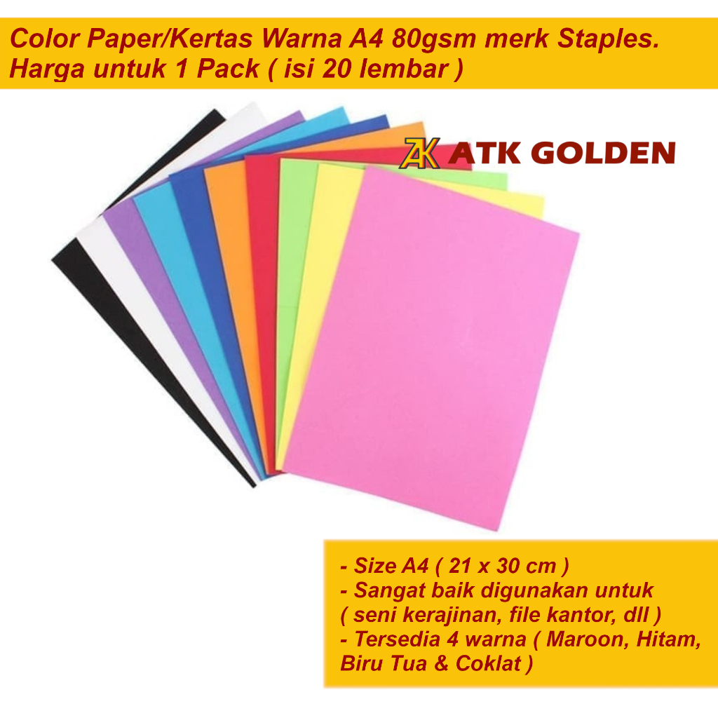 

Kertas Warna/Color Paper A4 80gr merk Staples