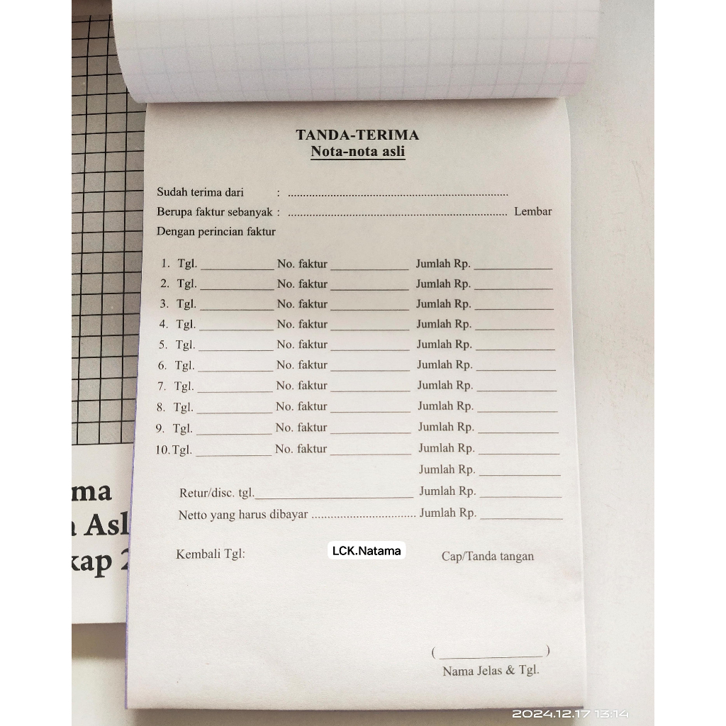 

NOTA TANDA TERIMA 2 PLY nota NCR Rangkap 2
