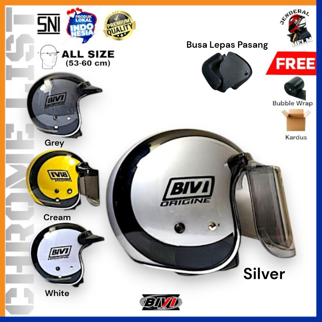 Helm Bogo Retro Motif Origine List Chrome BIVI Bogo Retro Helm Classic Jenderal Helm