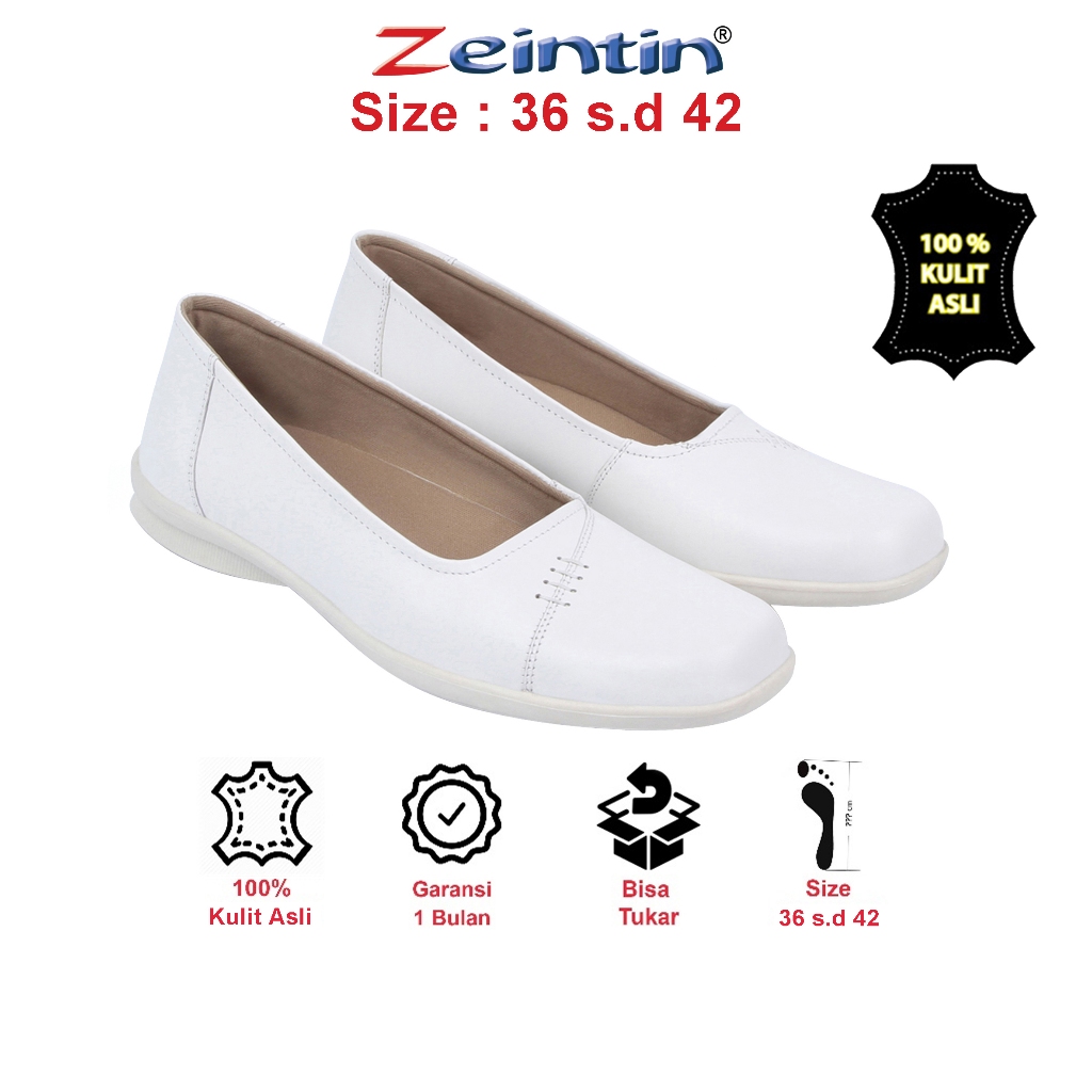 Zeintin - Sepatu Wanita Kulit Putih Pantofel Wanita Sepatu Formal Wanita Sepatu Perawat Wanita BJ