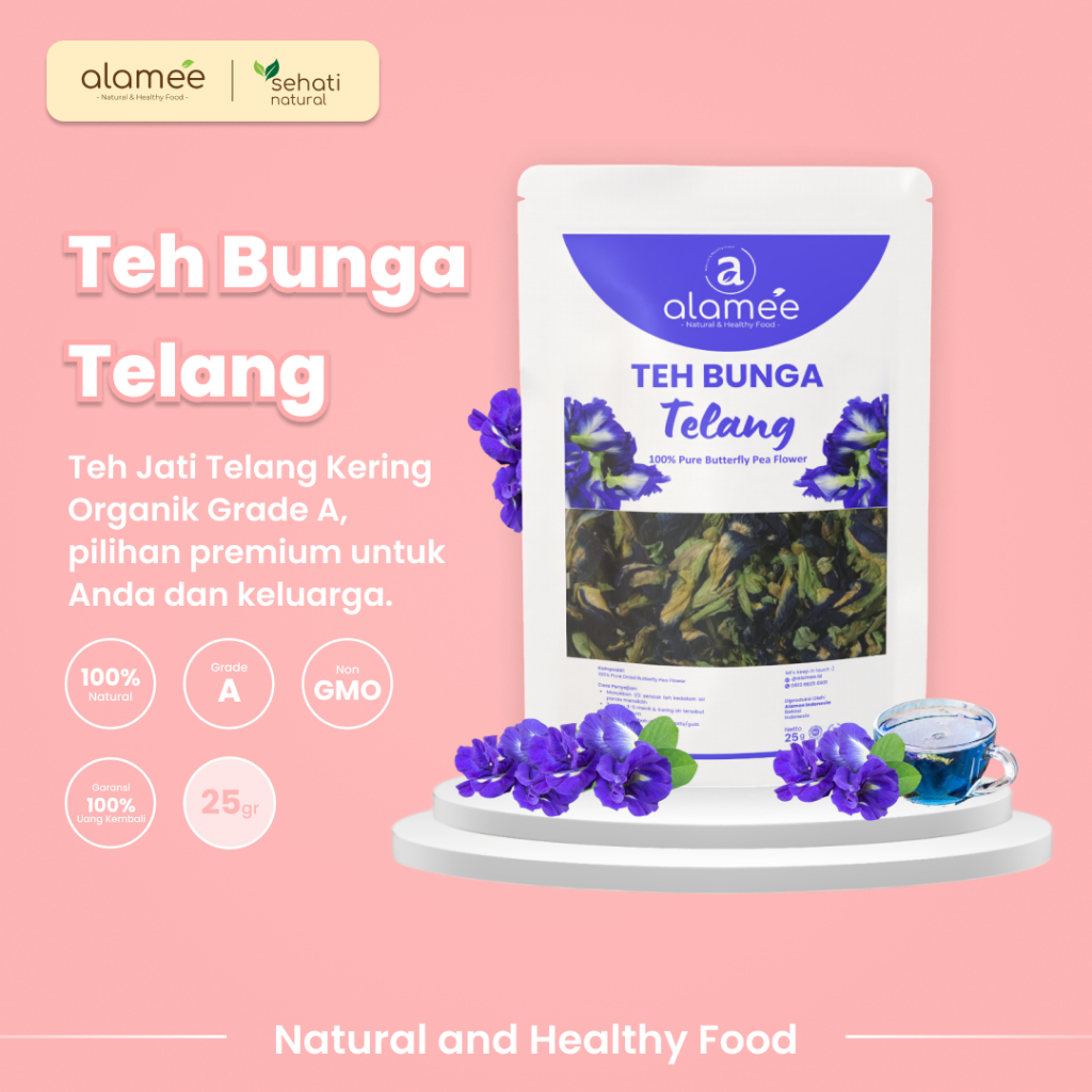 

ALAMEE Teh Bunga Telang Kering Butterfly Pea Tea Teh Herbal Organik Alami Siap Seduh Minum 25gr