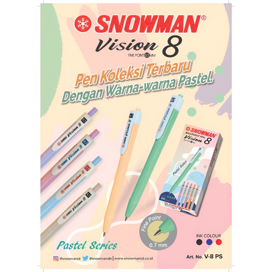 

Pen Snowman V8 Pastel PS Series ( Ballpen Cetek )