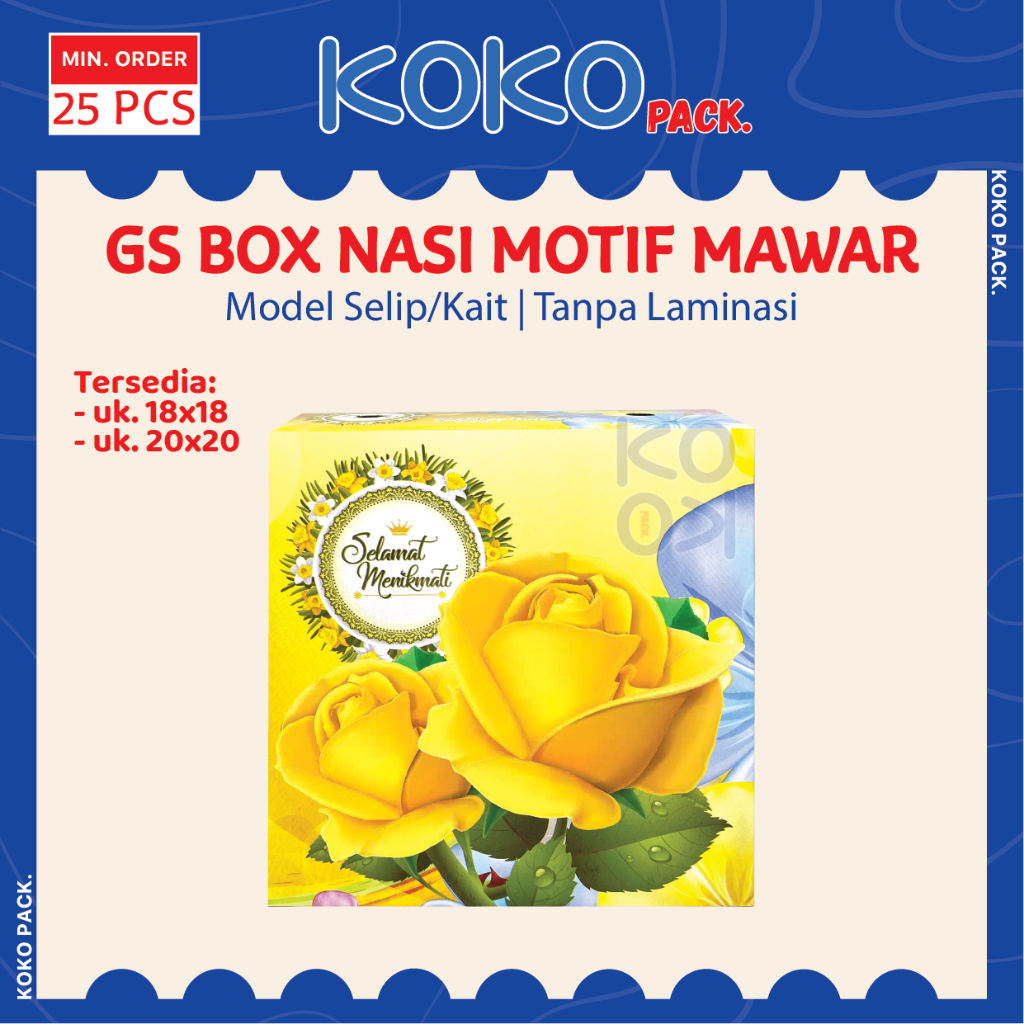GS Box Nasi Motif Mawar Kuning uk. 18x18 , 20x20 cm Tebal 350gr Tanpa Laminasi / Dus Snack Kotak Mak