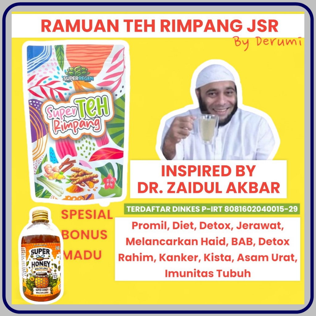 

Teh Rimpang Super teh rimpang Minuman Rempah ala JSR BPOM & HALAL MUI | Super teh rimpang PAKET RAMUAN JSR 1 BULAN RESEP JSR ULTIMATE Dr.ZAIDUL AKBAR PROMIL | Teh Celup