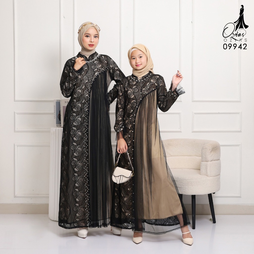 Ozias - Gamis Brokat Fiora 09942 3D I Gamis Anak Remaja I Fashion Muslimah I LD 80 LD 90