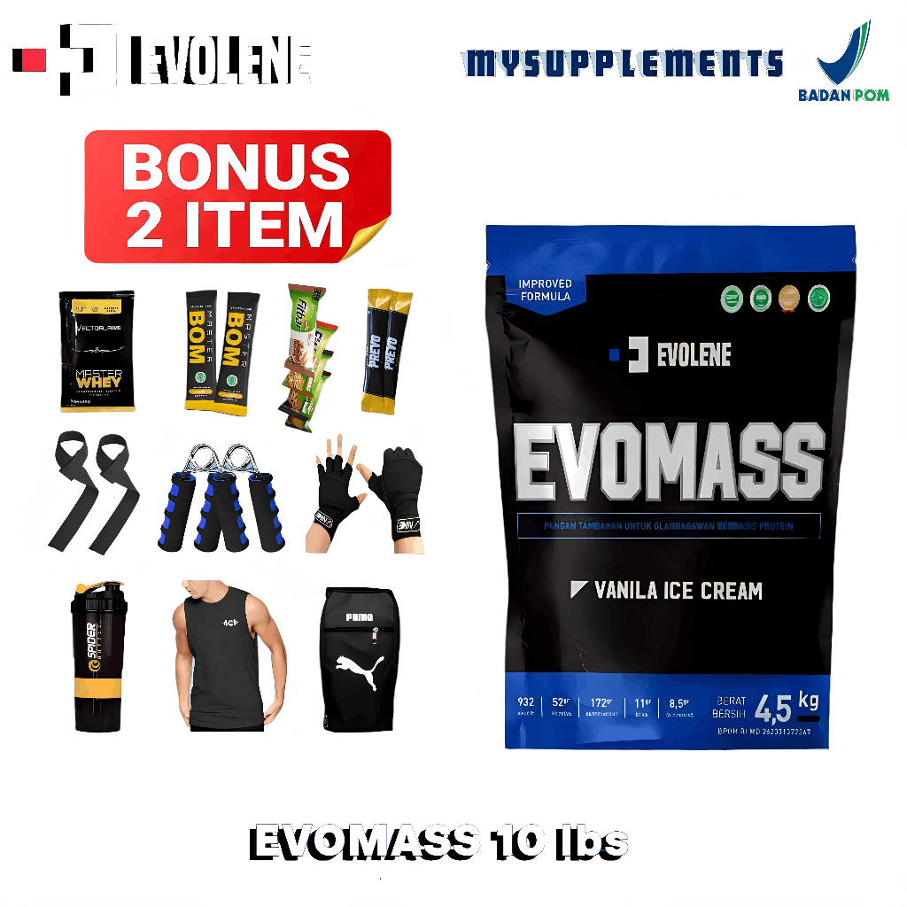 Evolene  Evomass Gainer 10 lbs Susu Protein Penambah Berat Badan 4,5kg