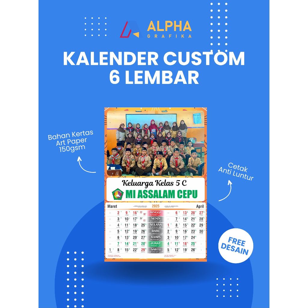 

(BISA BELI SATUAN) KALENDER DINDING CUSTOM FOTO 2025 6 LEMBAR/ 6 PLAY