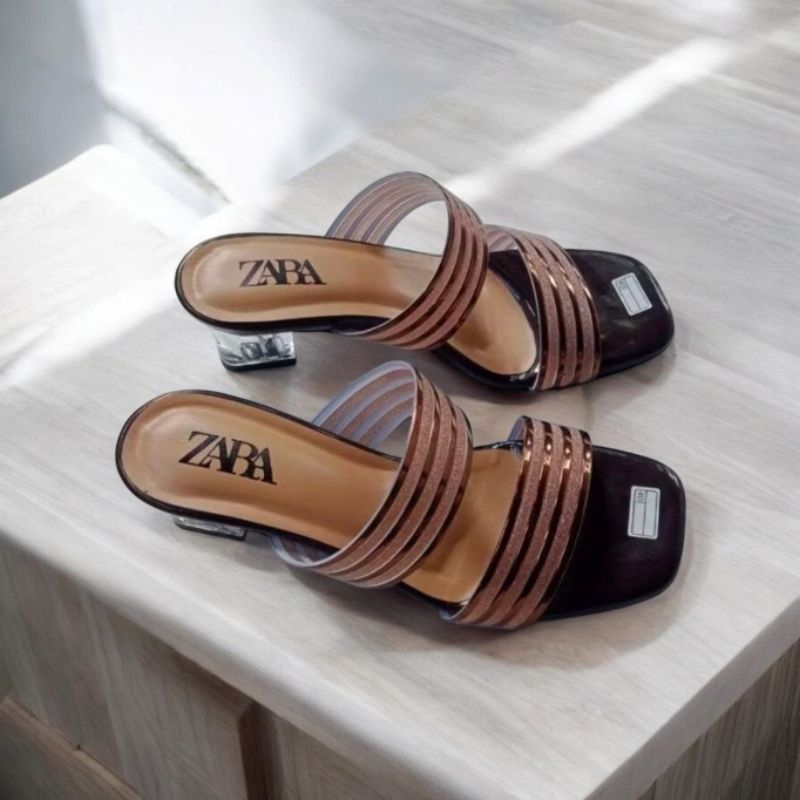 sandal wanita heels ZARA tinggi 5cm hak kaca
