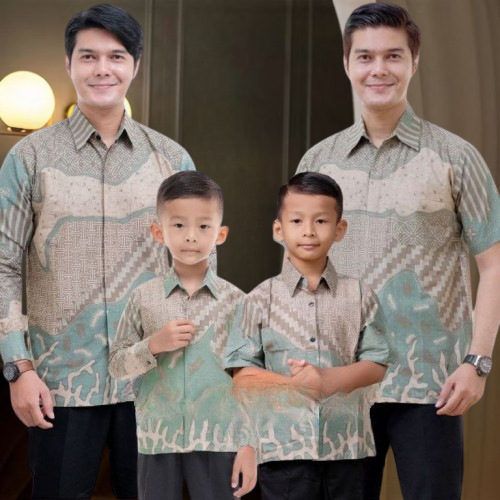 TERBARU BATIK INARA SAGE Batik Hijau sage Kemeja batik ayah dan Kemeja Batik anak cowok