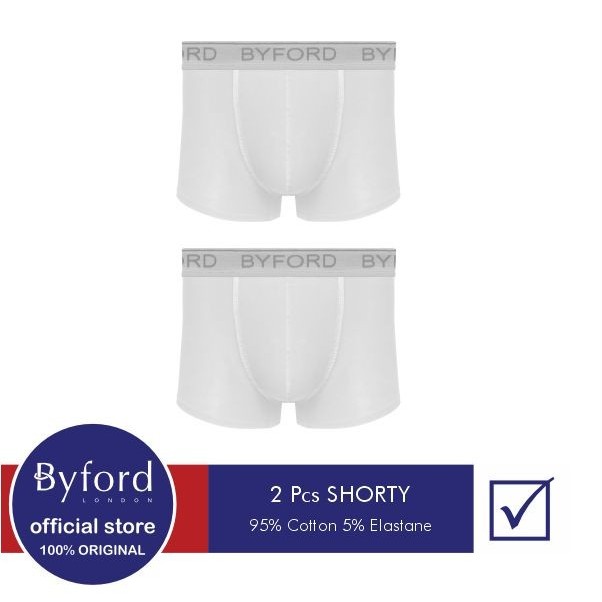 Byford Celana Dalam Pria bahan cutton 100% putih Shorty 2 Pcs / pack - XBYB12S2CS - S