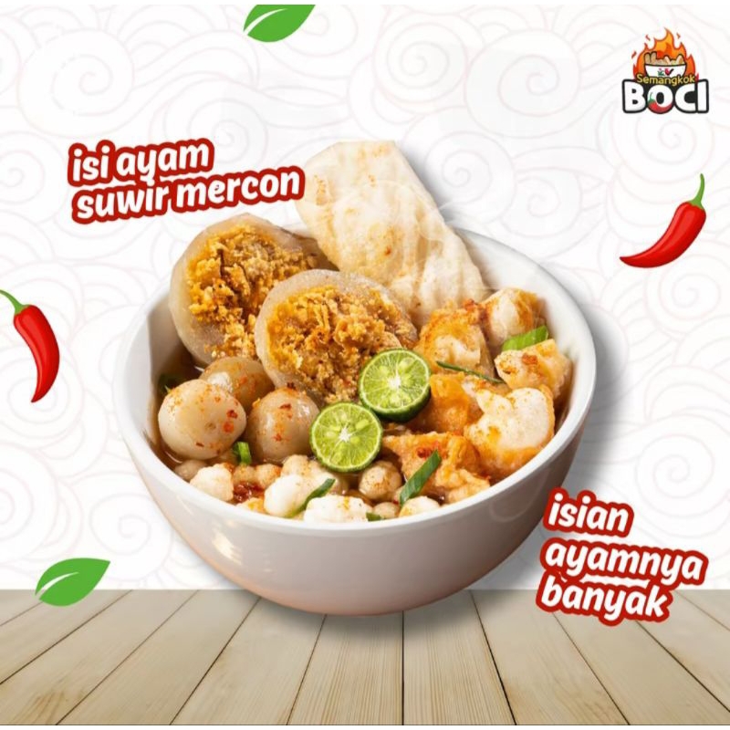 

Baso aci isi ayam suwir (paket frozen food)