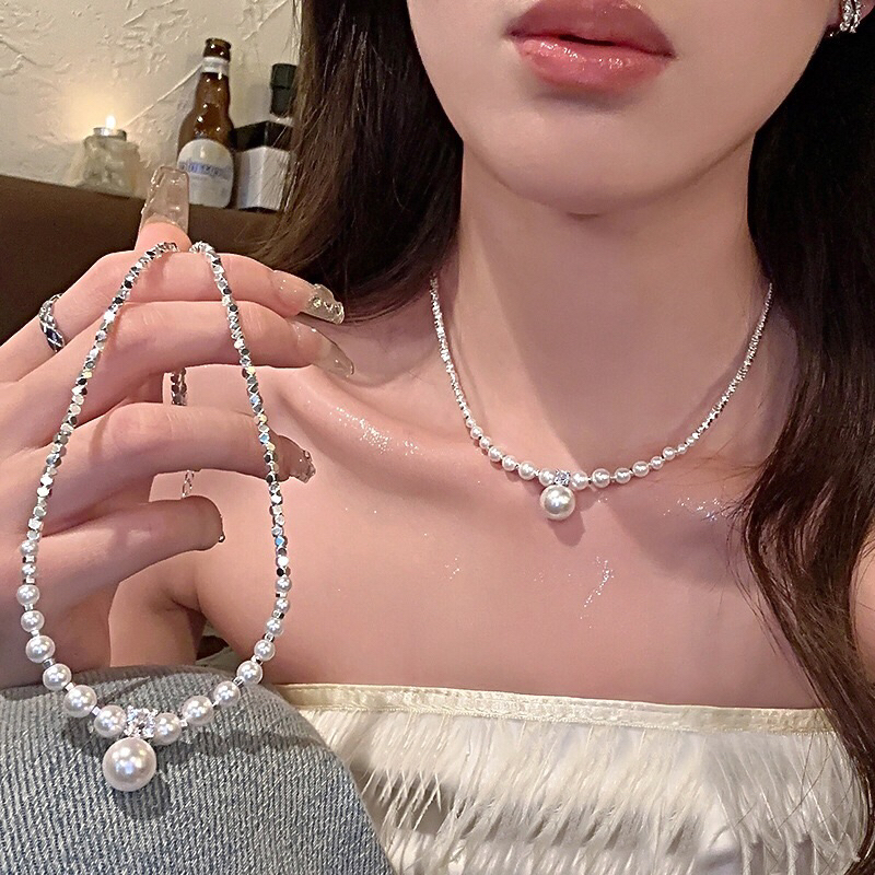 Kalung Mutiara Perak Kalung Ootd Hijab Fashion Kalung Wanita Kekinian Anak Remaja Kalung Mutiara Man