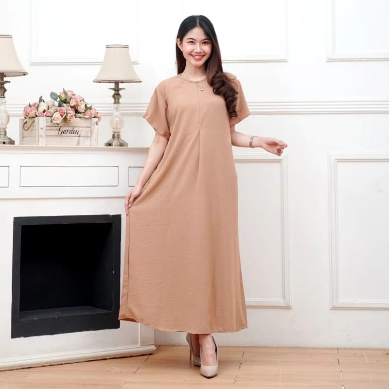 Daster Crinkle Polos LD 120 PB 120 Daster Lengan Pendek Kekinian Panjang Semata Kaki Daster Jumbo Da