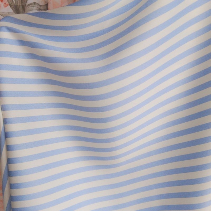 kain baby silk motif salur biru - kain satin silk motif - kain baby silk - kain silk motif - zkt